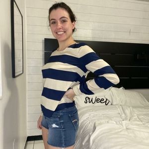 Blue and cream backless shirt